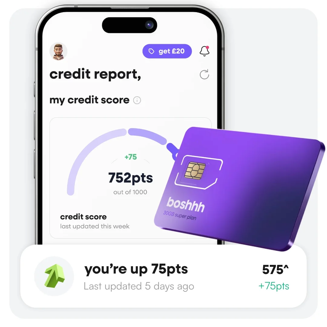 3D visual showing a phone with a credit score.