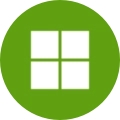 Microsoft logo icon in a green circle.