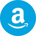 Amazon logo icon in a blue circle.