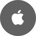 Apple logo icon in a grey circle.