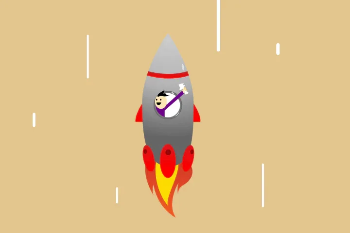 Illustration of a man in a rocket.