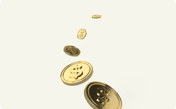 Five coins spread out.